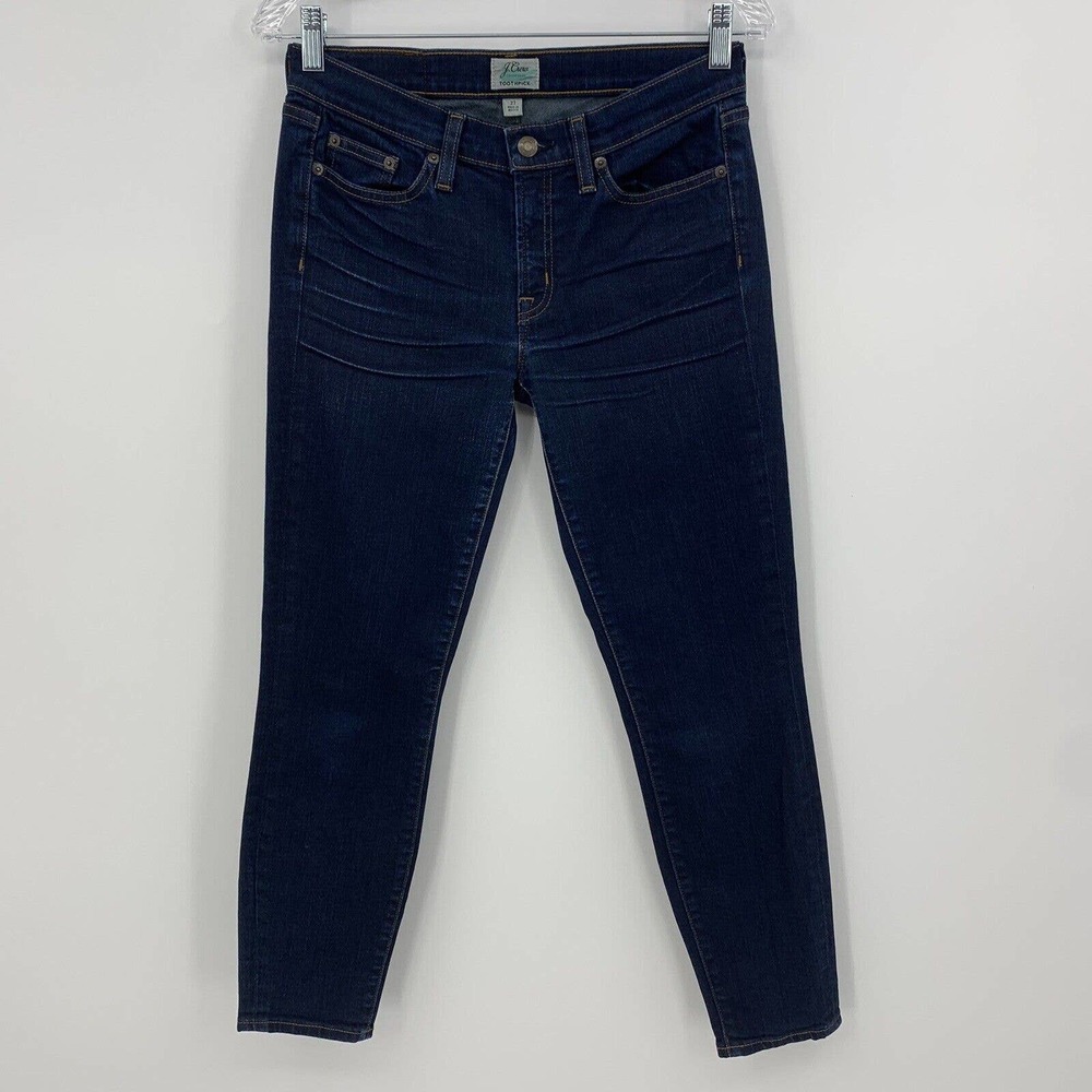 J. Crew Toothpick Jeans Size 27 Skinny Dark Wash Mid Rise Stretch Zip Fly Blue